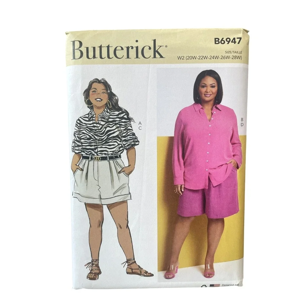 Butterick B6947 Women's Shirts Shorts W2 (20W-28W) Modern Plus Size Easy